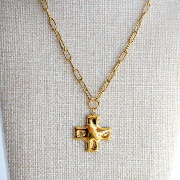 Gold Cross Chain Necklace Waterproof Chunky Cross Necklace Statement Piece CUTE - Picture 9 of 11